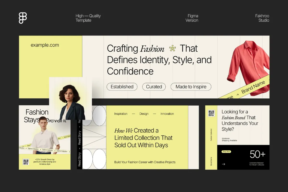 Editorial Fashion LinkedIn Kit — Adobe & Figma Template