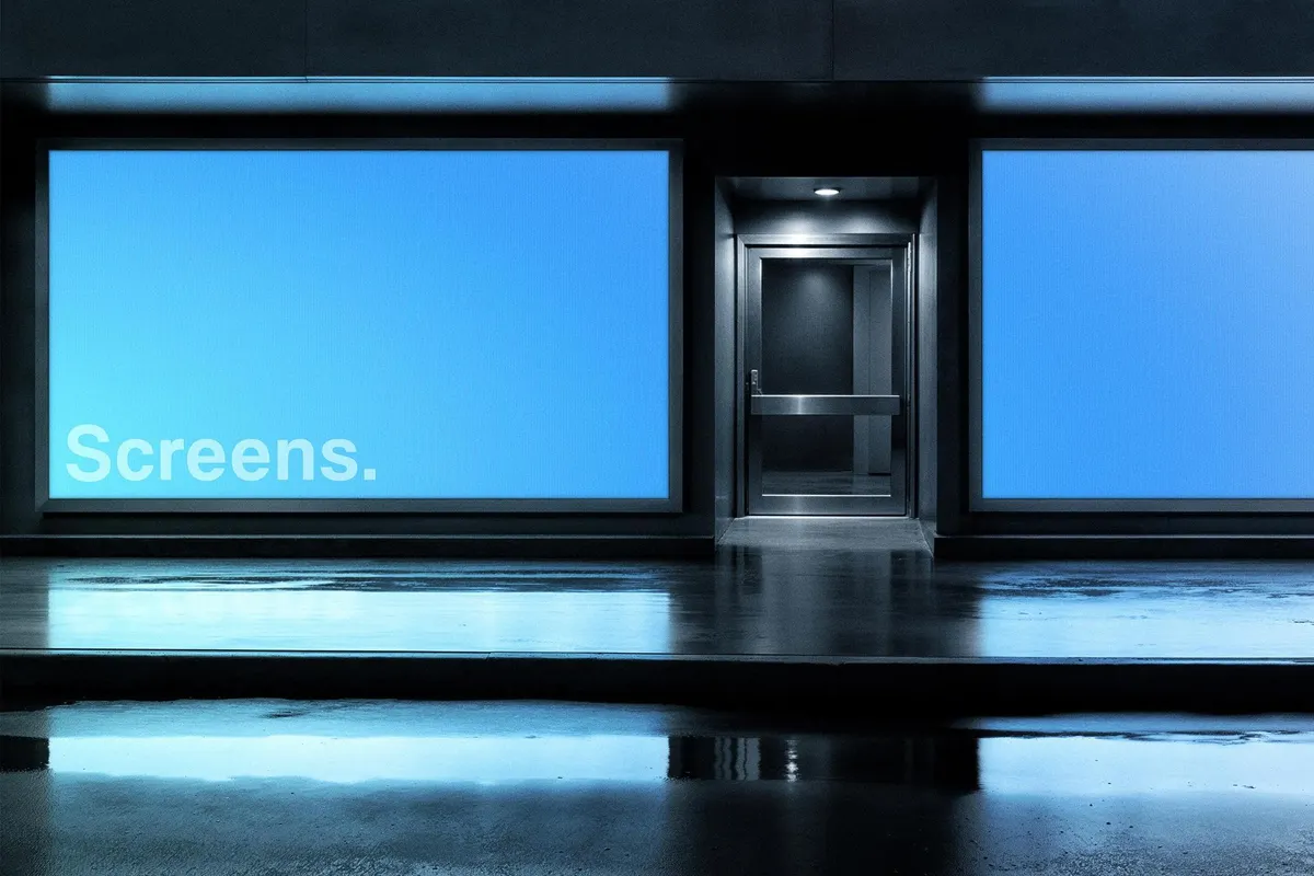 Glowing Storefront Screens Scene