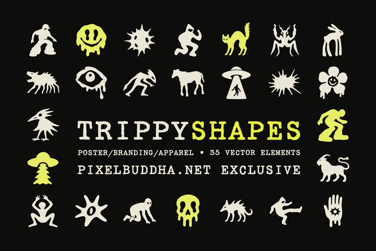 Trippy Shapes. 35 Psychedelic Y2K Vector Elements