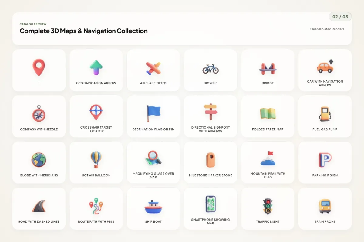 Map & Navigation Claymorphic 3D Icons