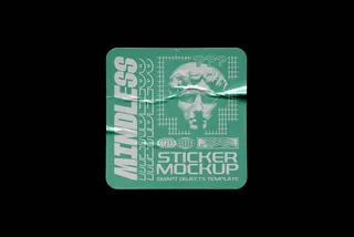 Crumpled Vinyl Square Sticker Mockup