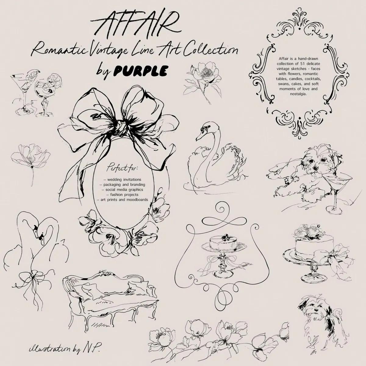 Affair: Romantic Vintage Line Art