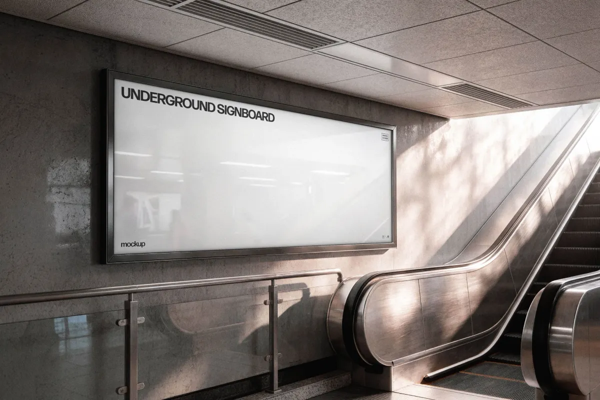 Wide Escalator Signboard Mockup