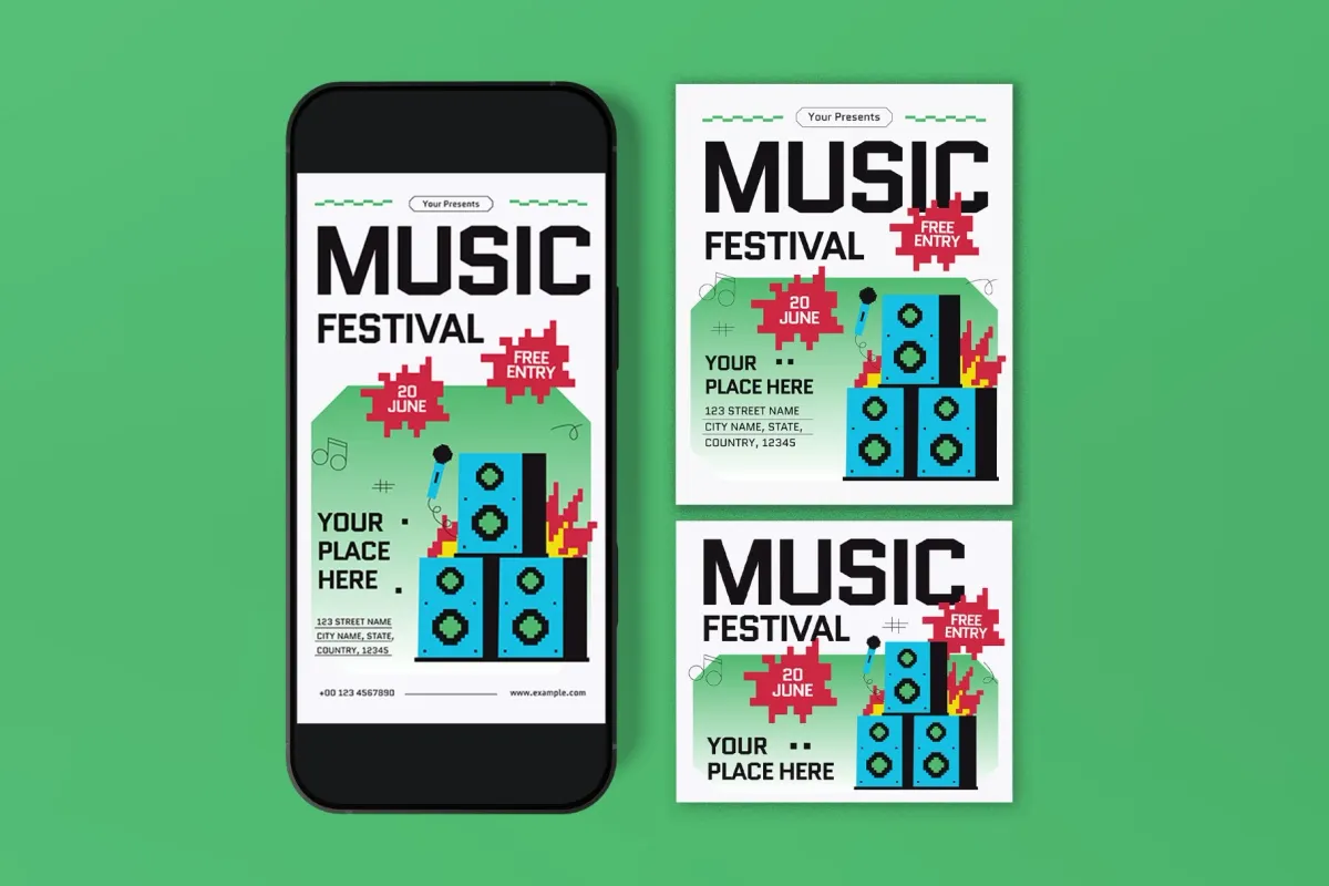 White And Blue Pixelated Music Festival Flyer