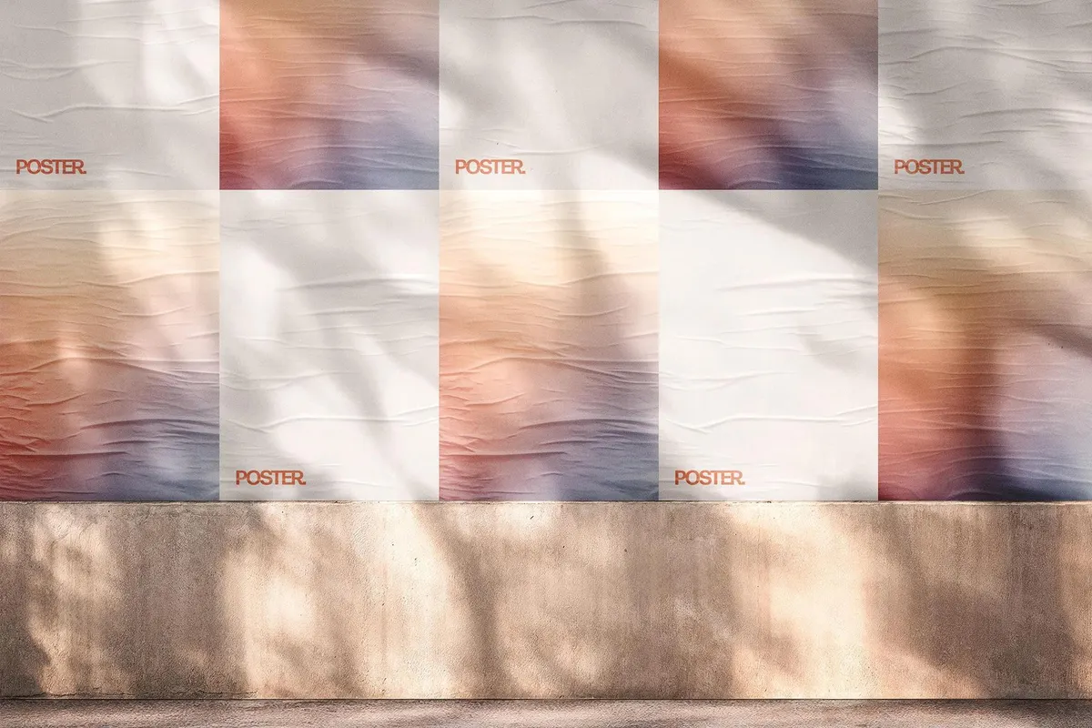 Glued Posters Wall Mockup