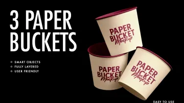 3 Paper Buckets Mockup