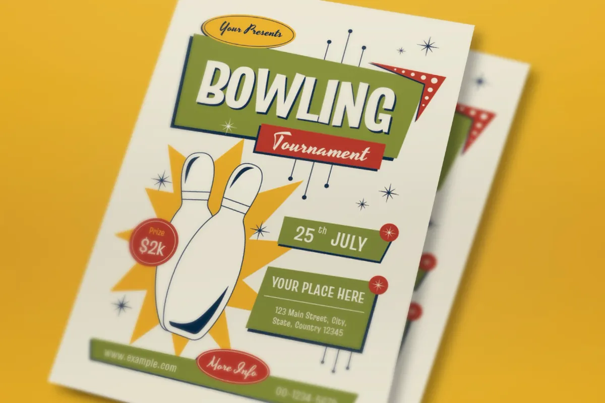 Green Mid Century Bowling Tournament Flyer
