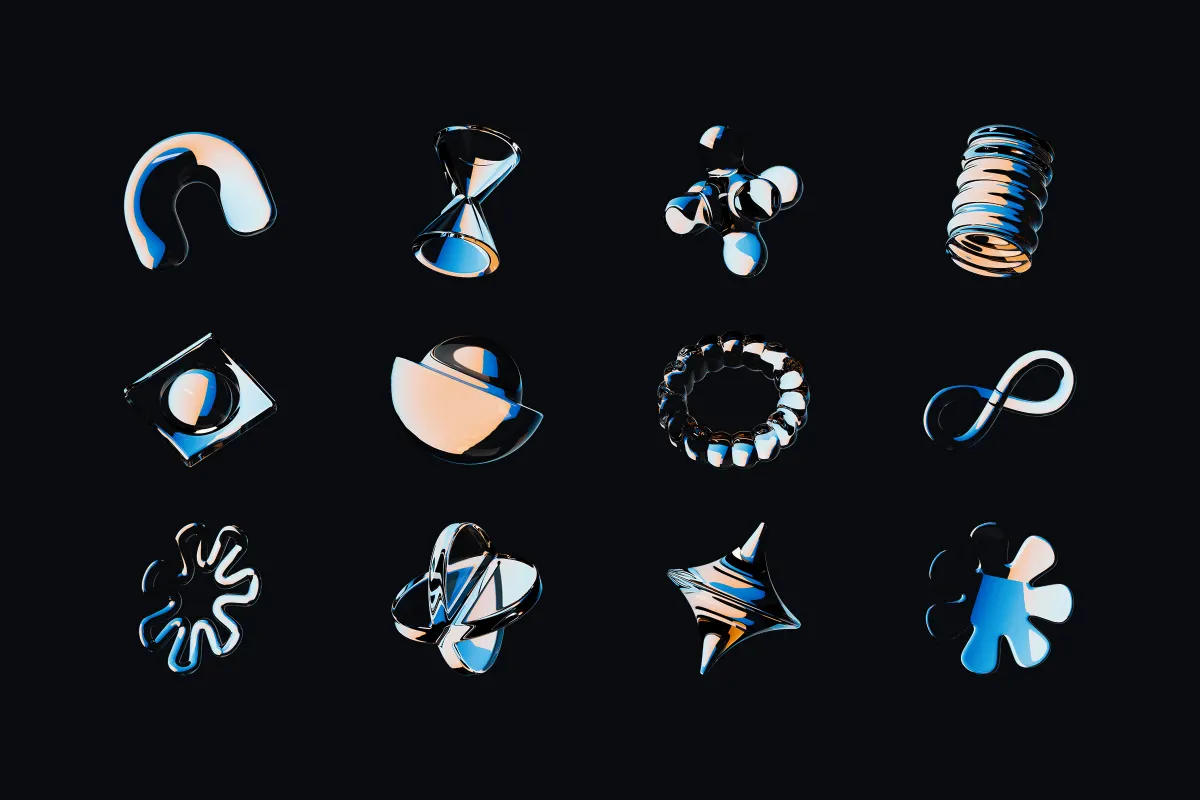 Prismatic Glass — 36 Abstract 3D PNG Elements