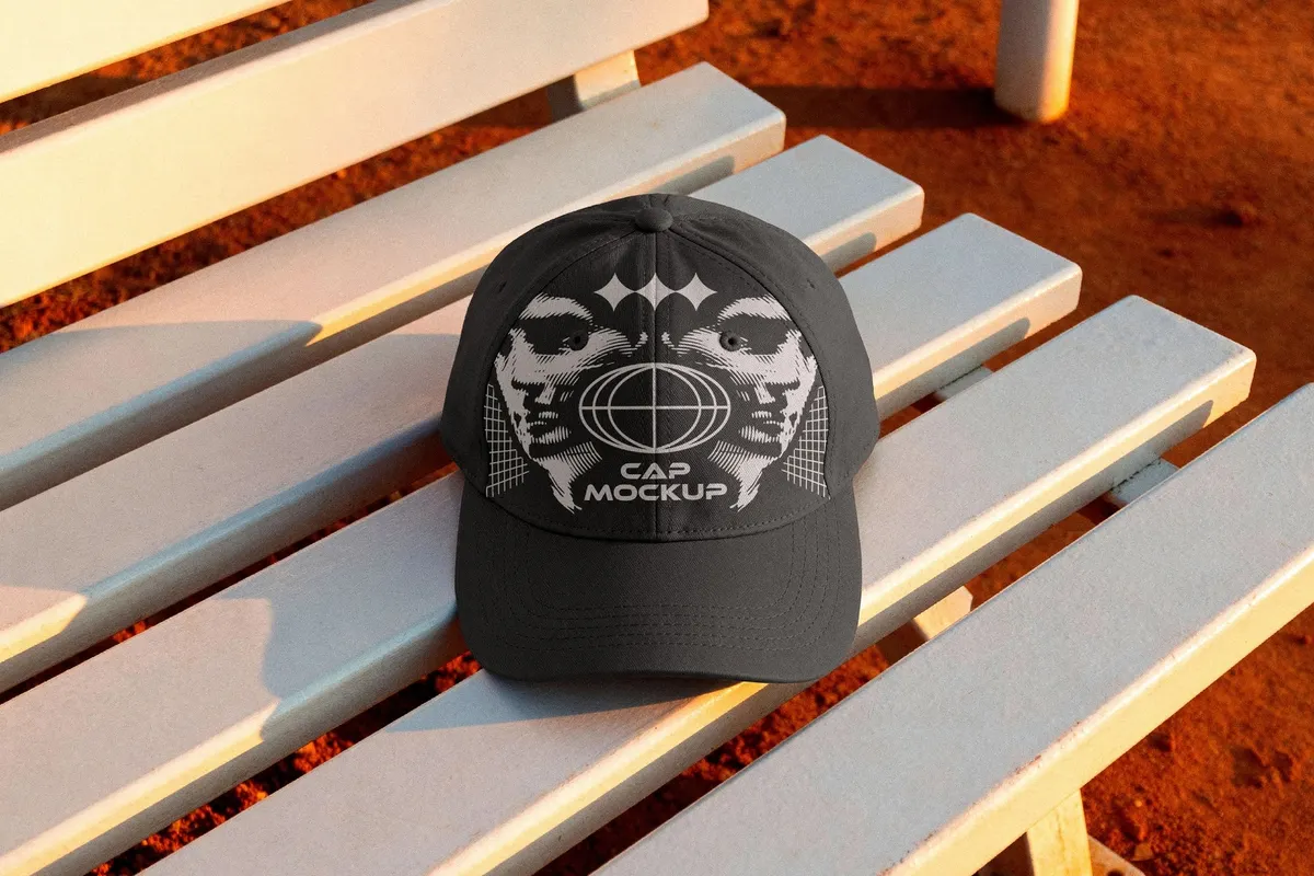 Baseball Cap Mockup on Bench