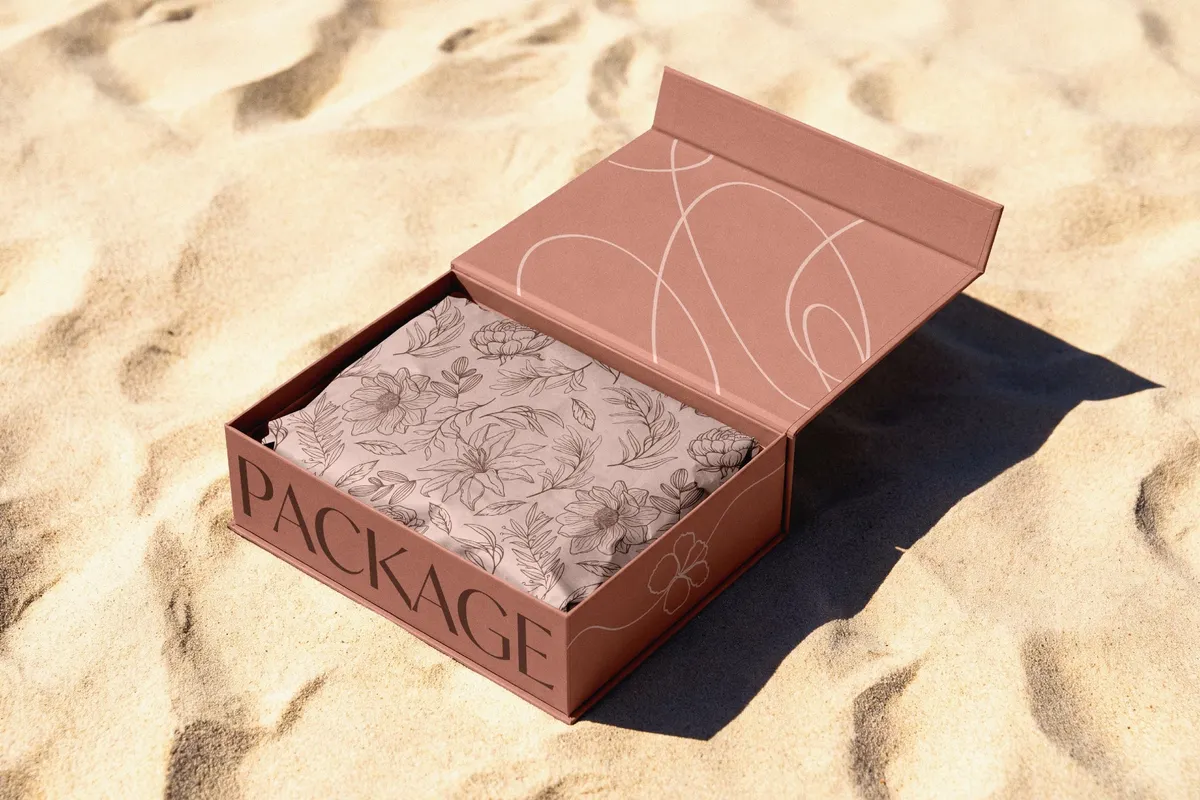 Magnetic Gift Box Mockup on Sand