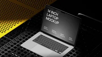 Overhead MacBook Pro 14 on Metal Grid