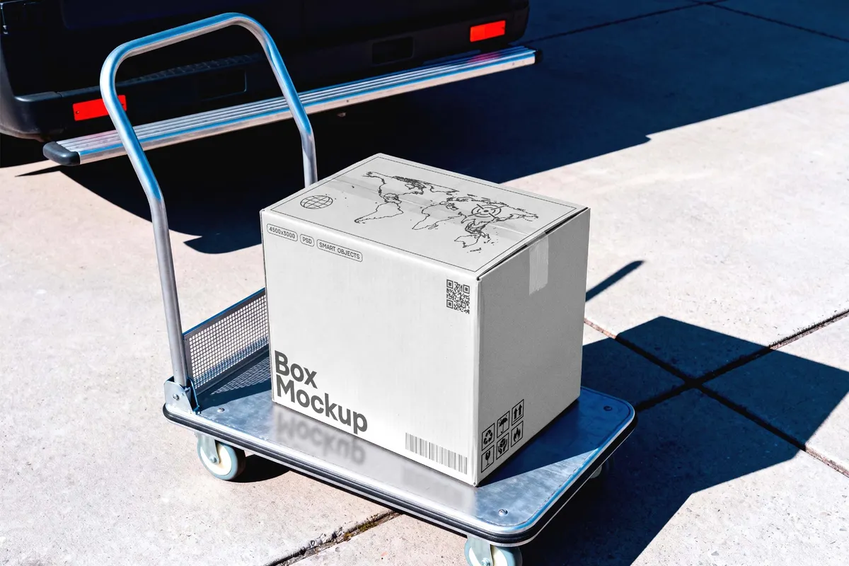 Shipping Box Trolley Mockup