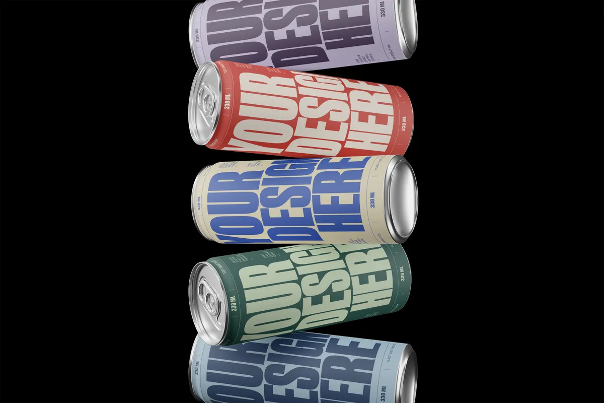 Floating Stack 330ml Can Mockup