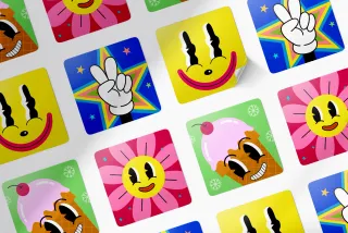 Square Sticker Display Mockup