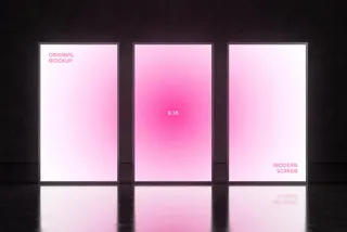 3 Glowing 9:16 Screens Mockup