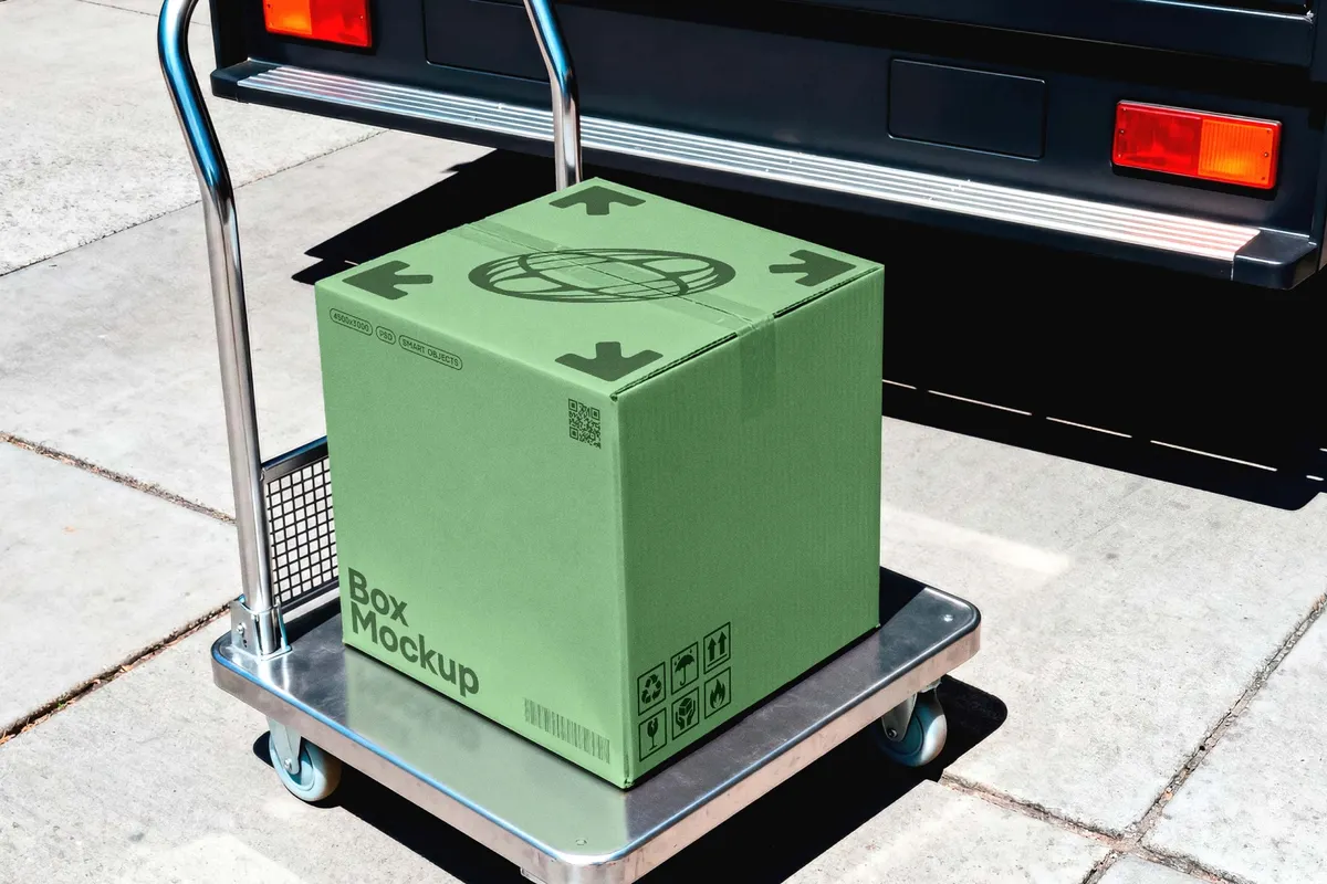 Delivery Van Cardboard Box Mockup