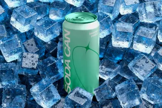 Soda Can Mockup with Ice Cubes