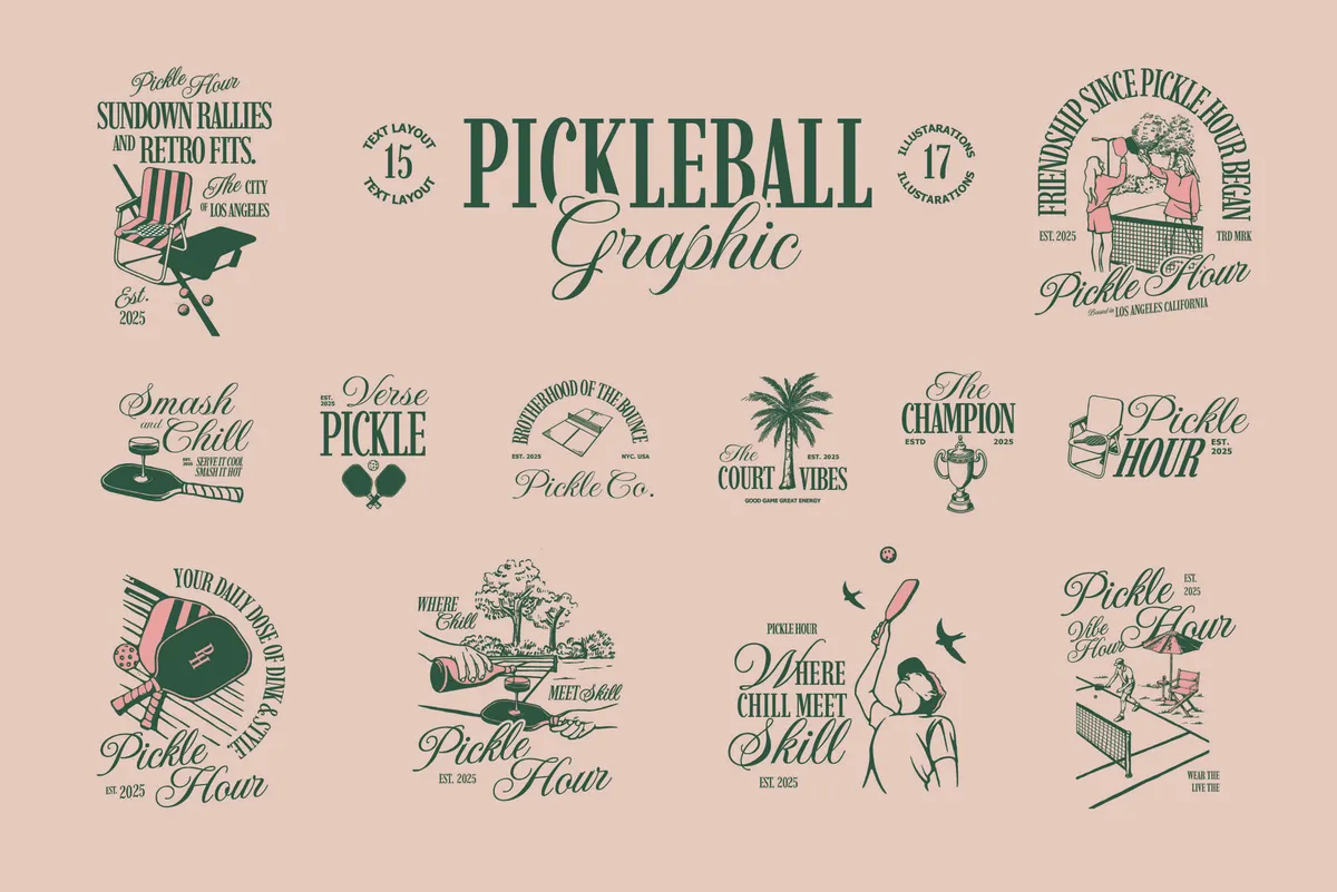 Retro Pickleball Vector Graphics Collection