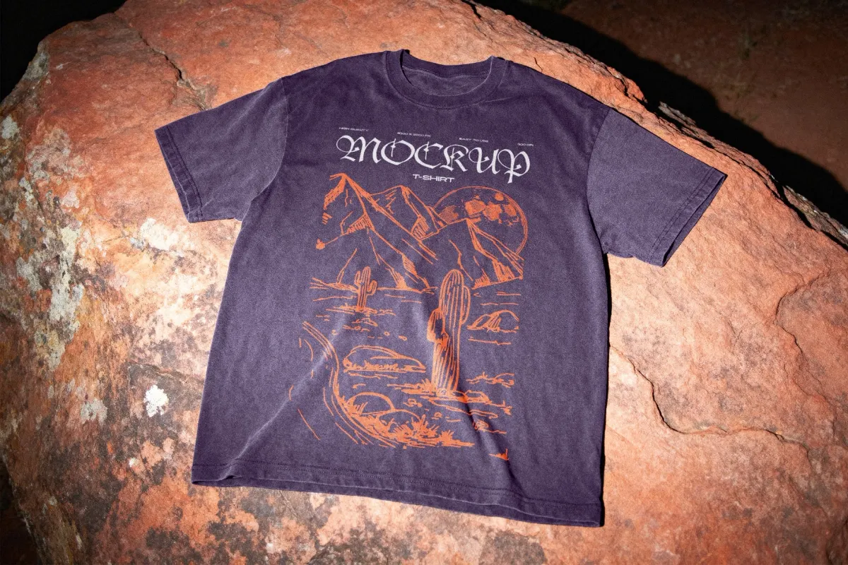 T-Shirt Mockup on Rock Close-Up View
