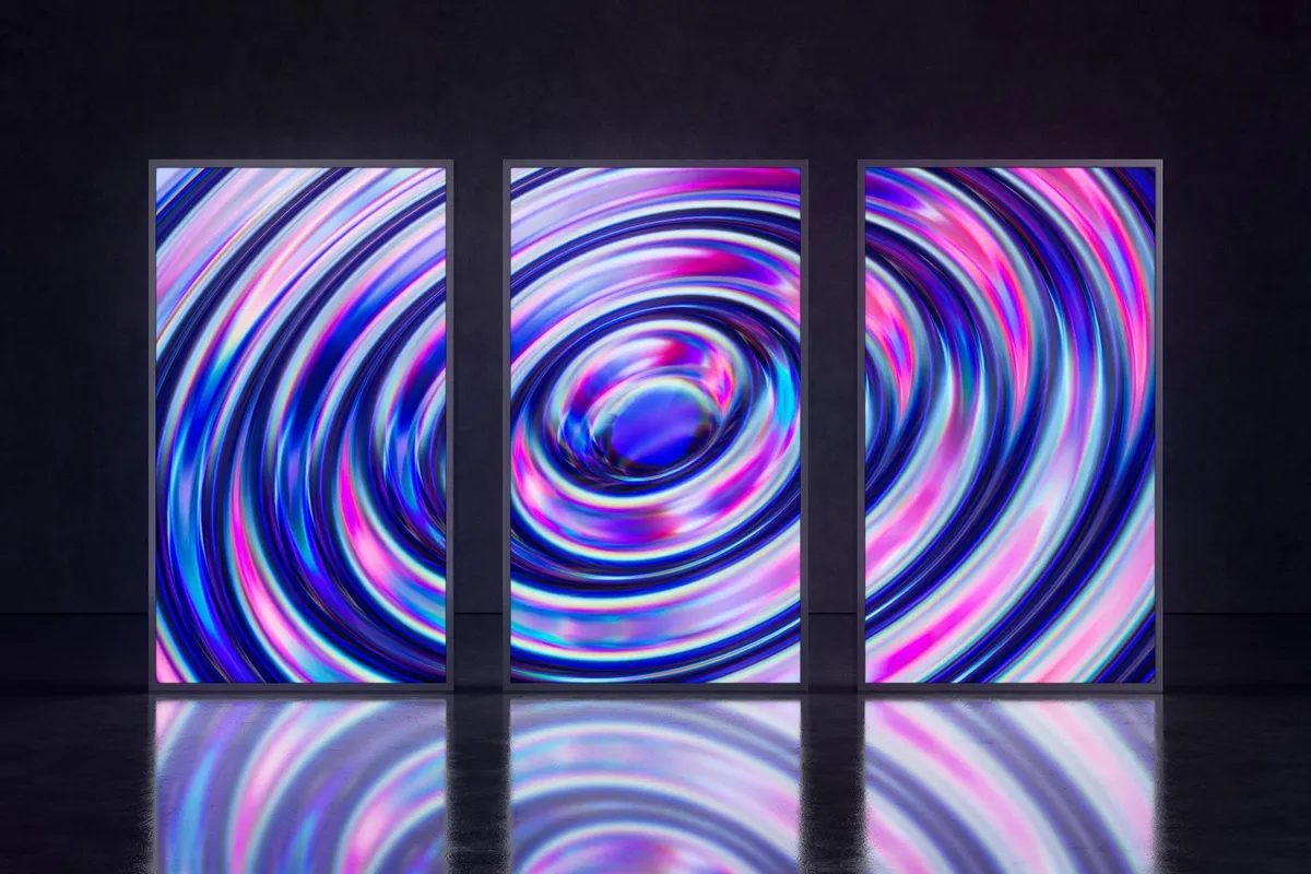 3 Glowing 9:16 Screens Mockup