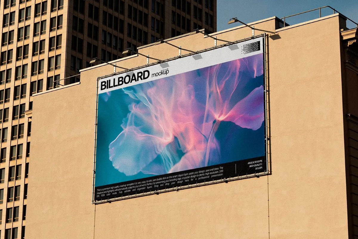 Large Billboard Mockup on Building Wall