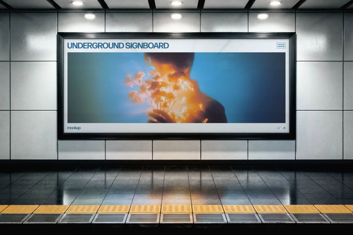 Wide Underground Signboard Mockup