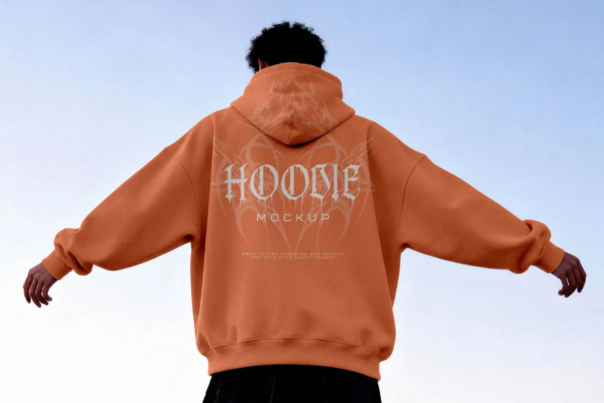 Back Hoodie Mockup with Open Arms