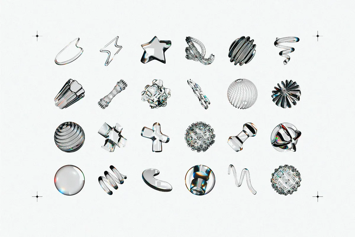 Liquid Glass 3D Shapes
