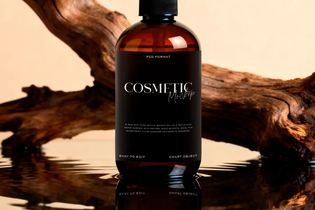 Amber Cosmetic Pump Bottle Mockup