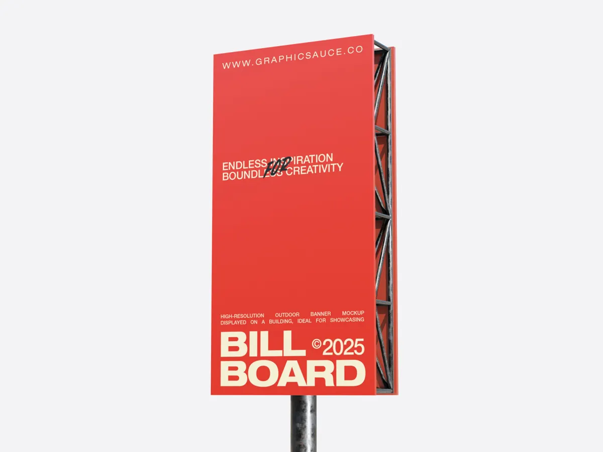 Outdoor Vertical Billboard Mockup Half Side View