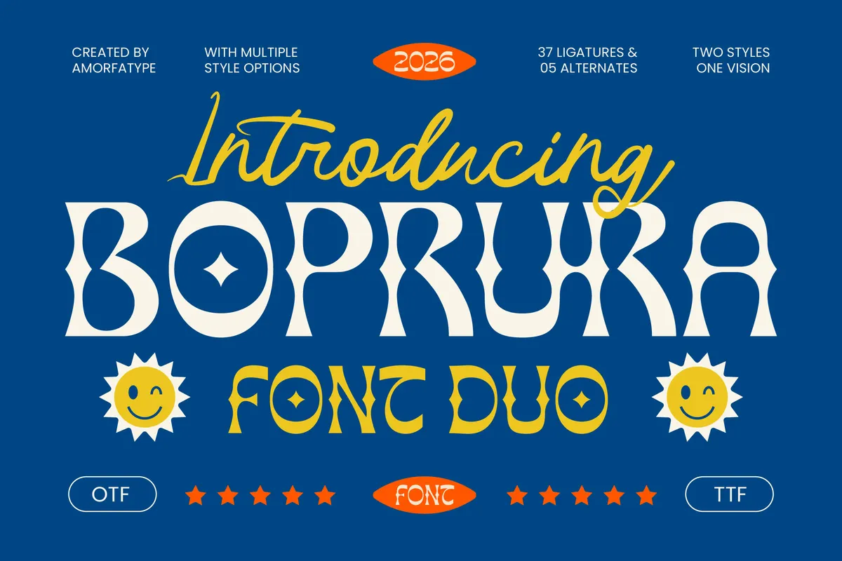 Boprura - Groovy 70s Serif & Script Font Duo