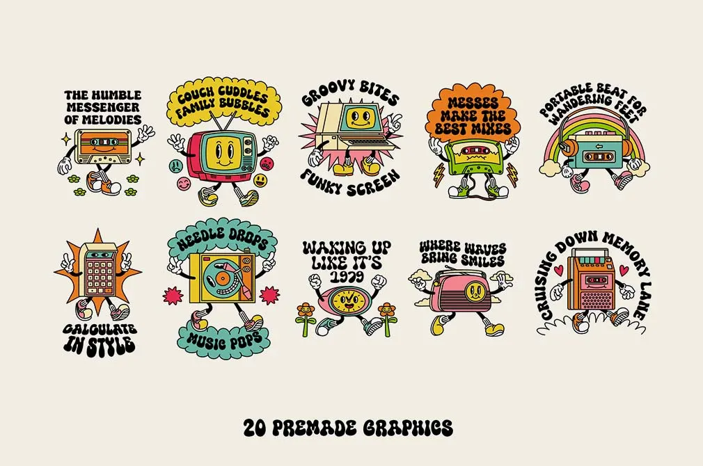 70s Retro Tech Cartoon Characters