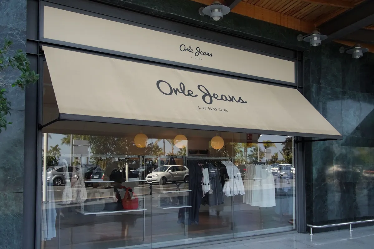 Storefront Window with Awning Mockup