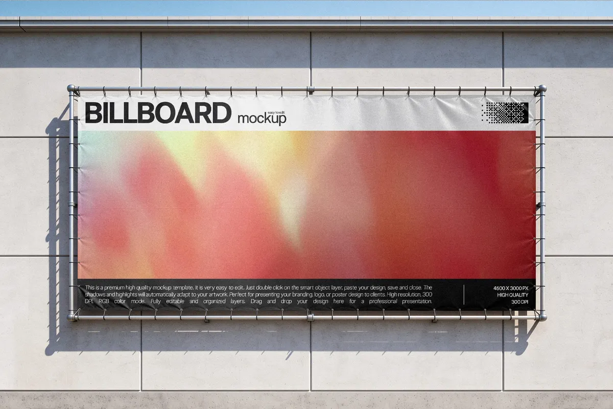 Horizontal Fabric Banner Mockup on Wall