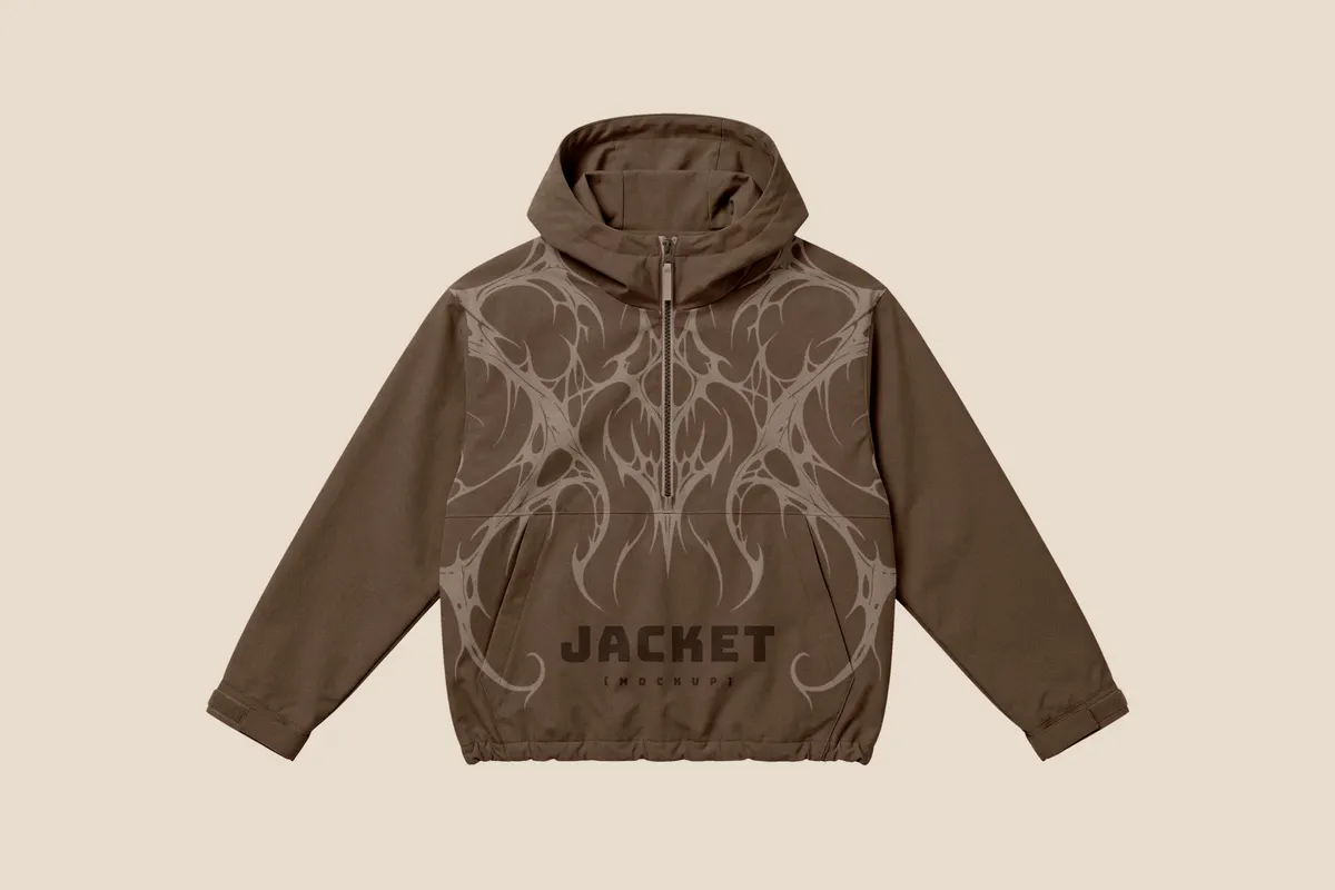 Hooded Half-Zip Jacket Mockup