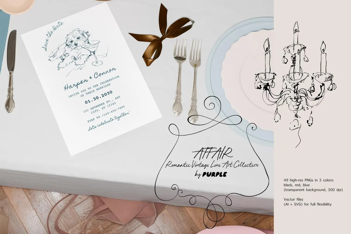 Affair: Romantic Vintage Line Art