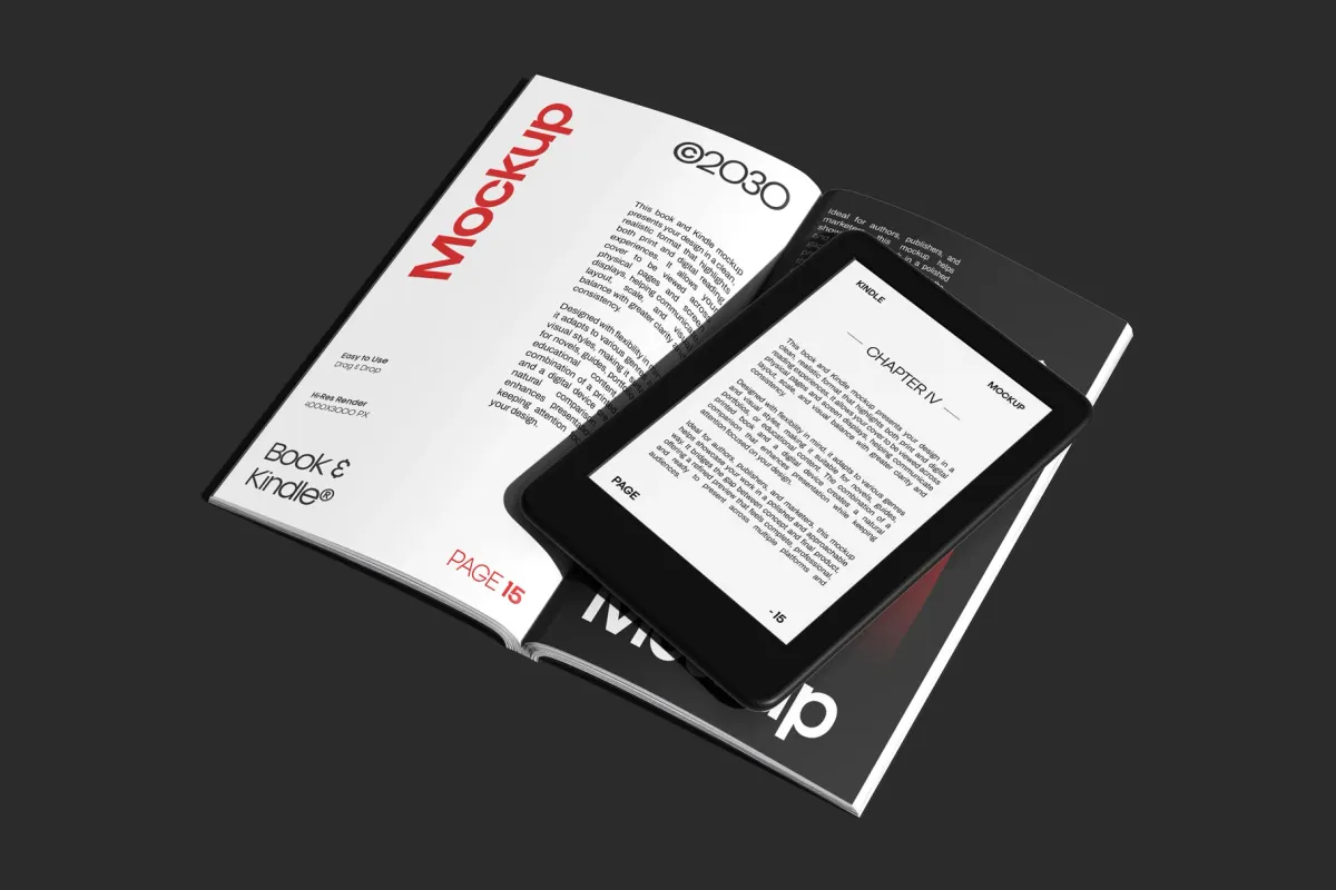 Hardcover Book with Kindle Mockup
