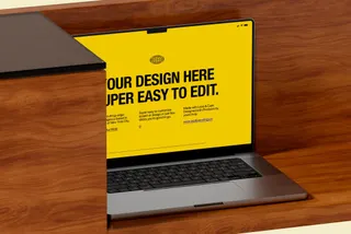 Animated MacBook Pro Mockup on Wooden Cabinet