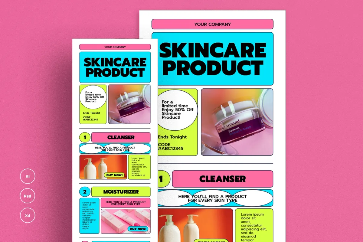 Blue And Pink Bold Skincare Product Newsletter