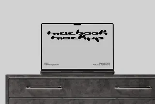 Macbook Mockup on Metal Cabinet