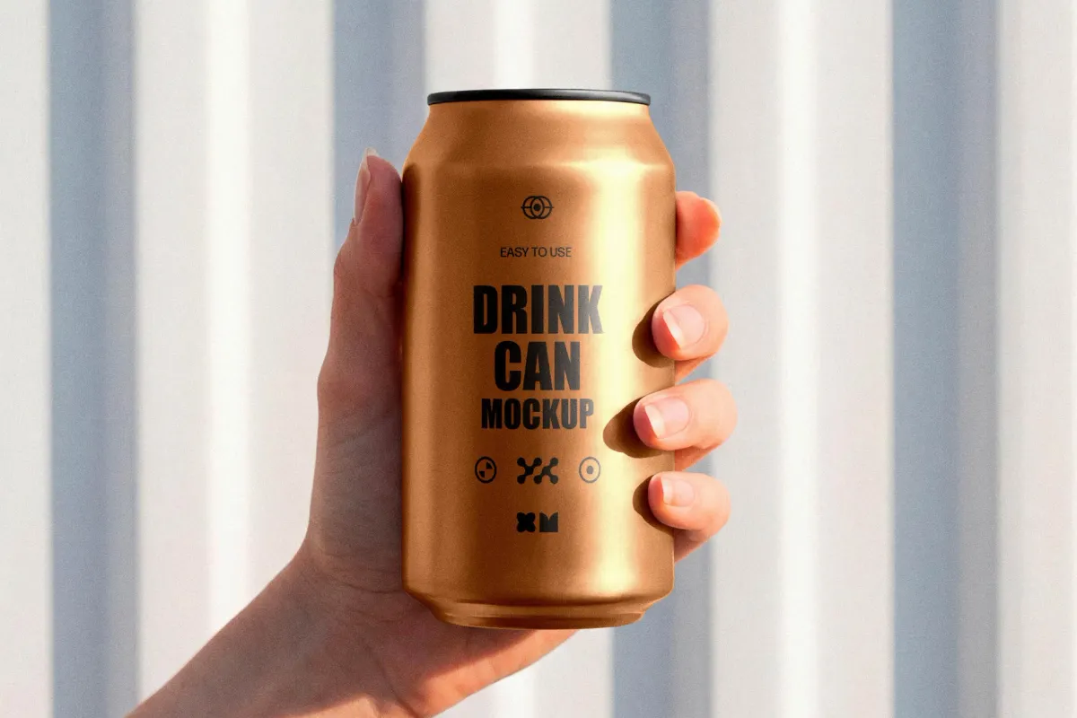 Hand Holding Drink Can Mockup