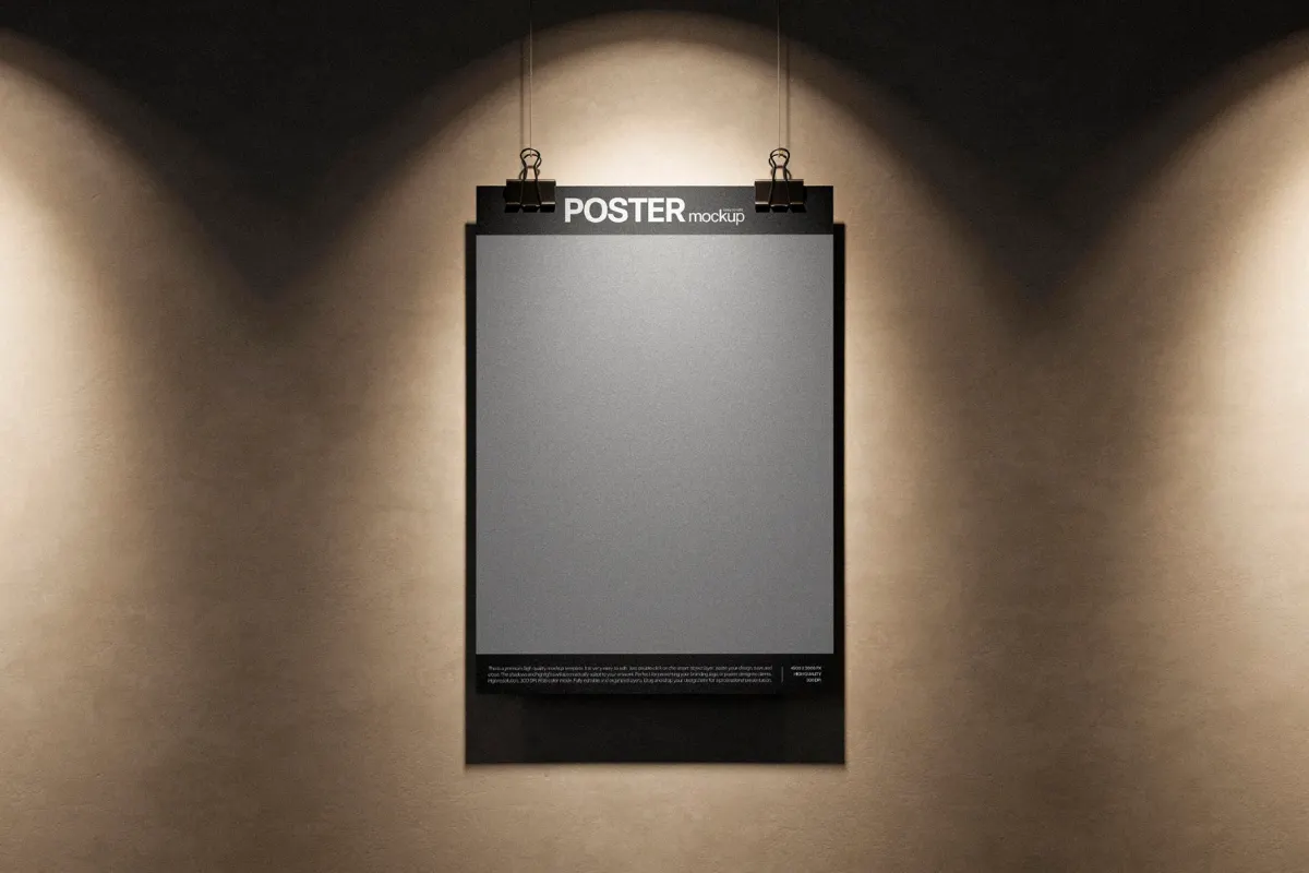 Hanging Poster Mockup with Binder Clips