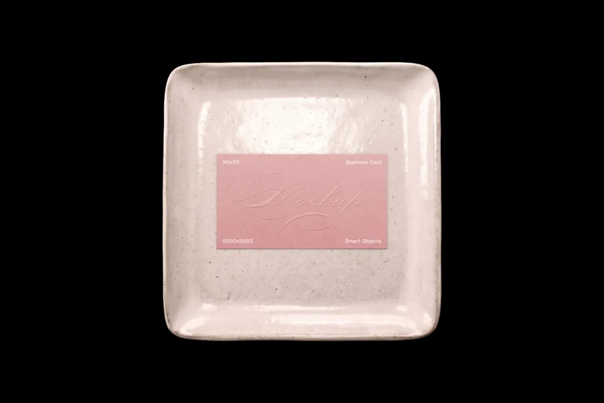 90x50 Business Card on Ceramic Plate Mockup
