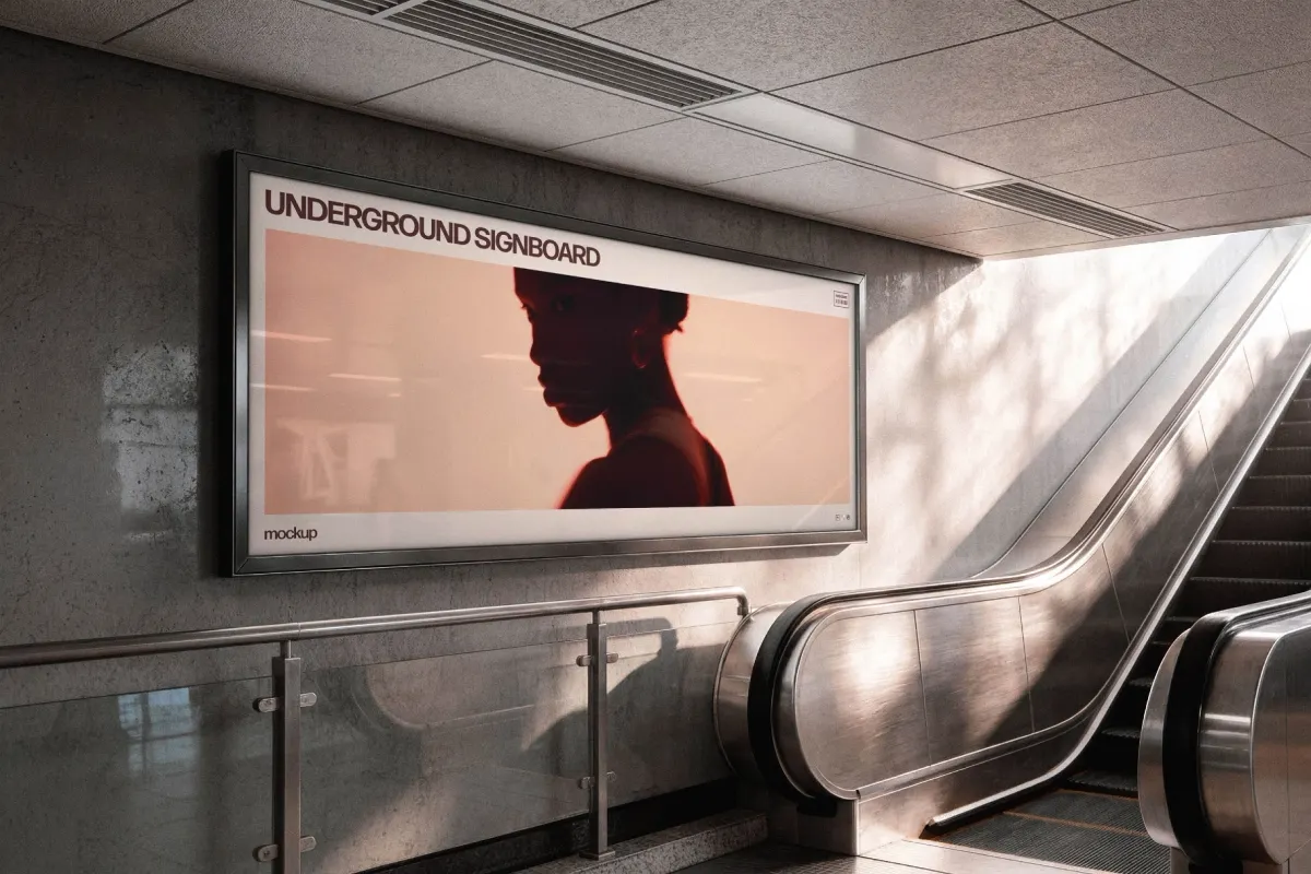 Wide Escalator Signboard Mockup