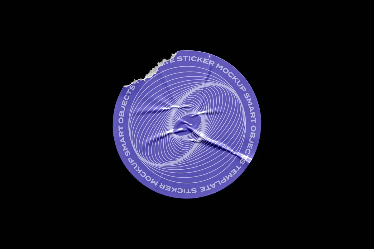 Round Sticker Mockup with Torn Bite