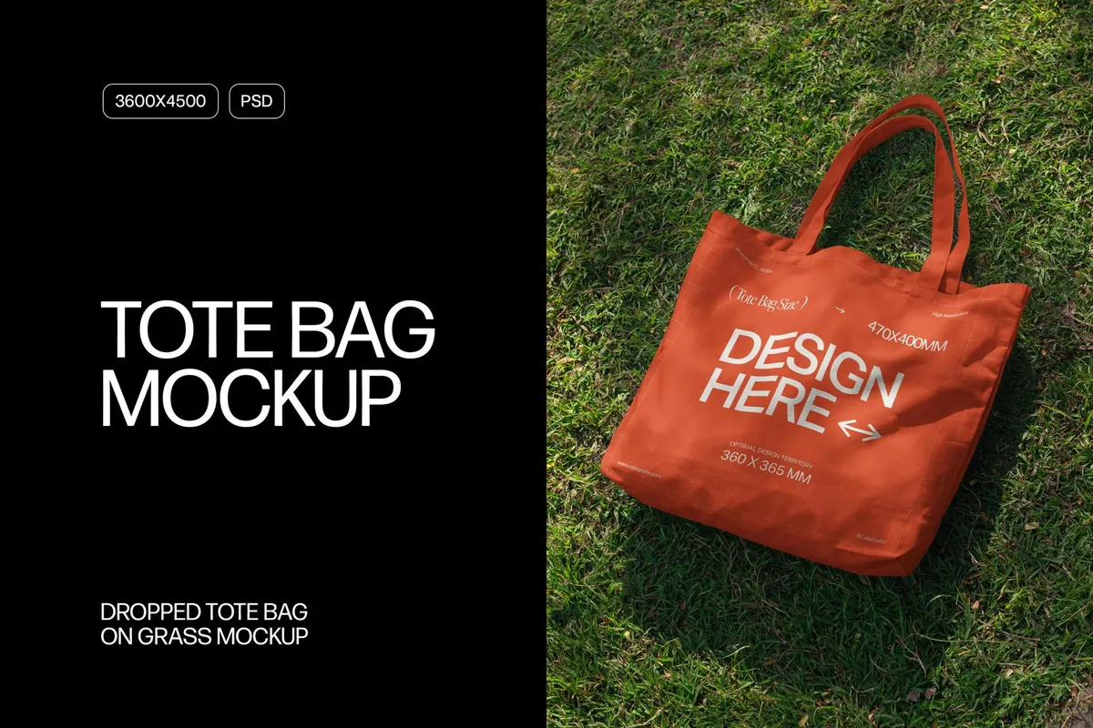 Dropped Tote Bag on Grass Mockup
