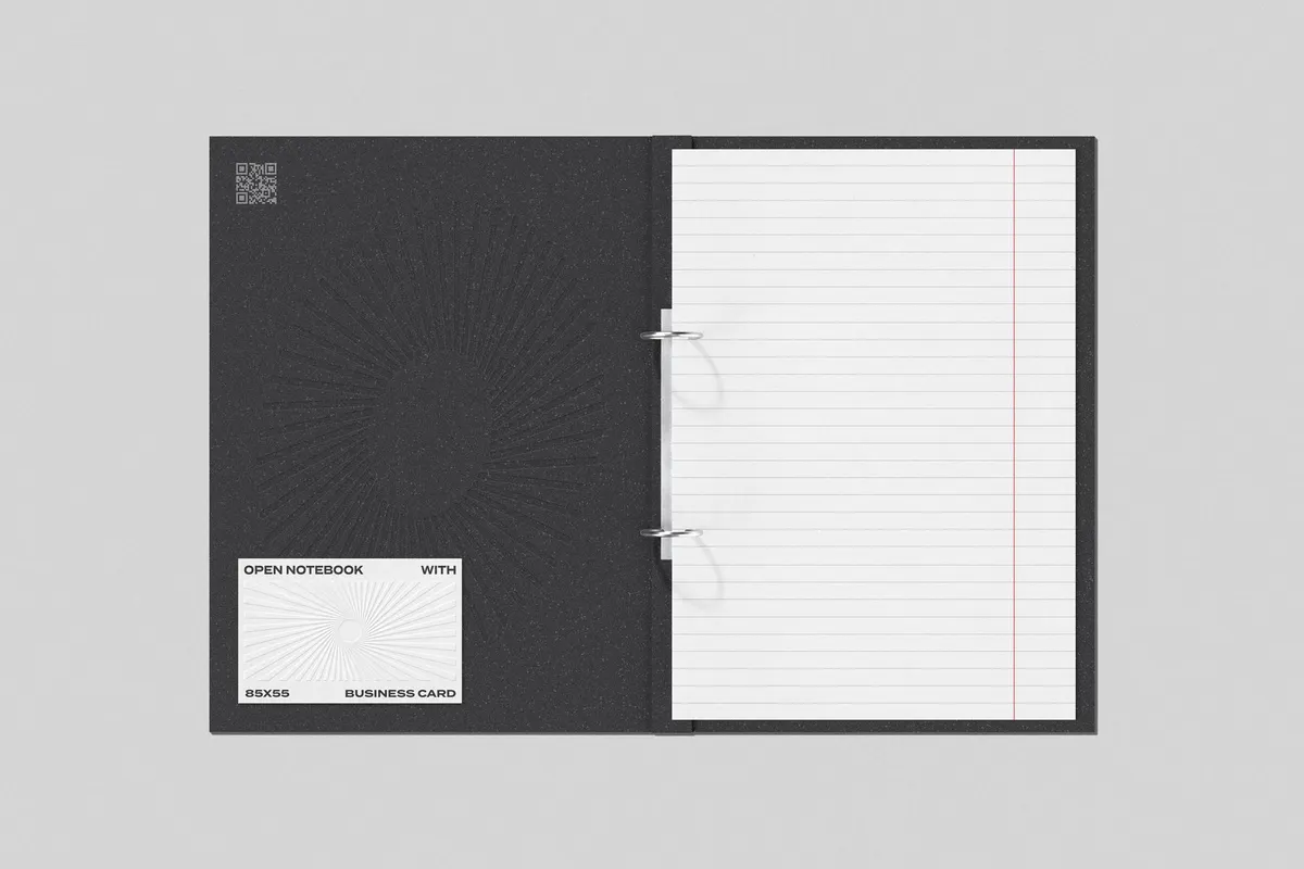 Open Notebook & Business Card Mockup