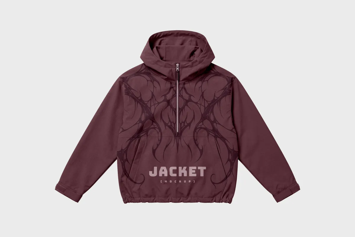 Hooded Half-Zip Jacket Mockup