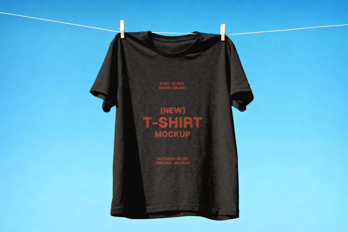 Hanging T-Shirt Mockup on Clothesline