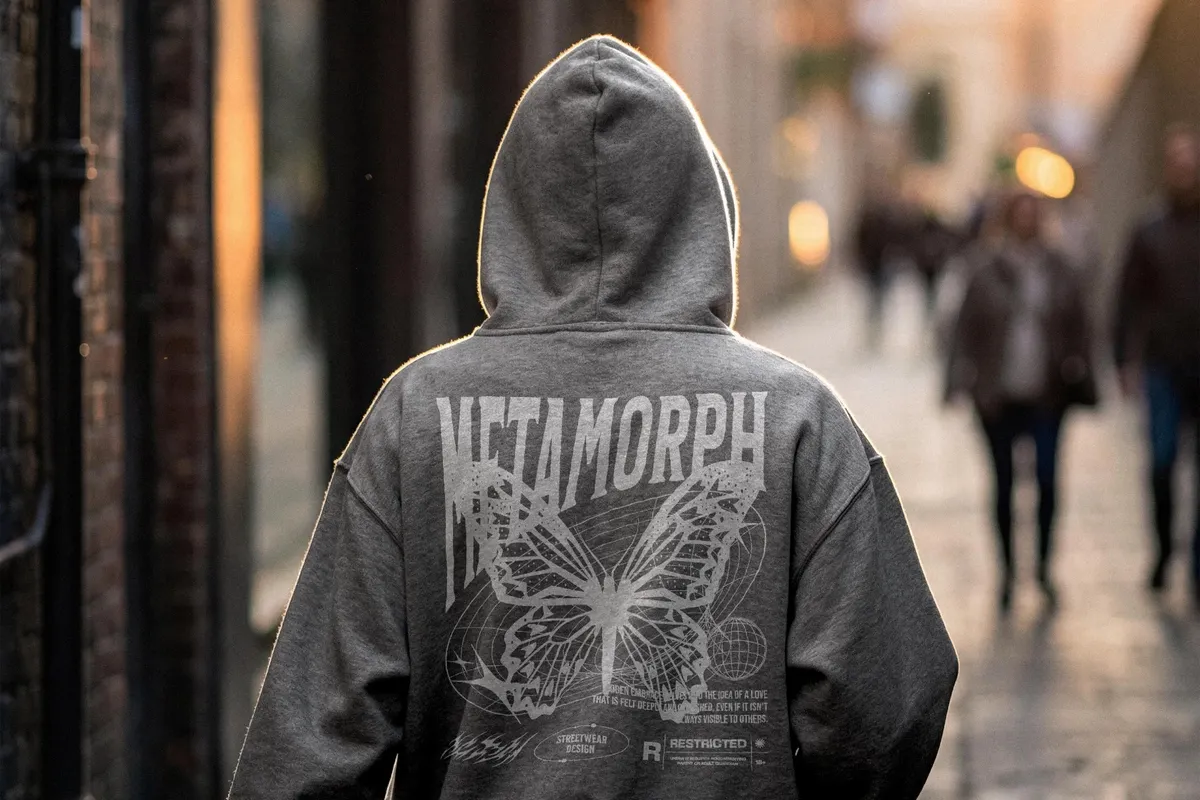 Back Print Hoodie Mockup in City Scene